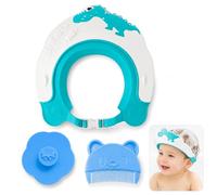 Baby Dinosaur Shower Cap for Kids, Adjustable Waterproof Bath Hat, Water Shield to Protect Baby's Eyes and Ears, with Bear Hair Comb and Silicone Scalp Massage Brush, Suitable for Kids Girls, Boys