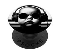 Baby DJ, design, modern, fun, mix and festival, white, retro PopSockets Adhesive PopGrip