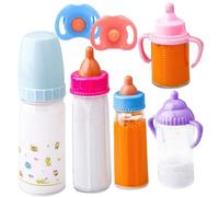 Baby Doll Bottles Set with Pacifiers Magic Baby Bottles for Dolls with Disappearing Milk or Juice Simulation Dolls Accessories for Kids