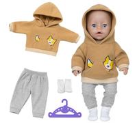 Baby Doll Clothes 30-45cm，Cute Dolls Clothes, 1 Animal Element Hooded Sweatshirt + 1 Grey Trousers + 1 Hanger + 1 Pair of Socks , Doll Clothing Set Gift for Children Girls Boys