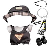 Baby Doll Clothes, 7 PCS Baby Doll Accessories Set with Hat Overalls Glasses Headset Camera Model Necklace Shoes, Dolls Clothes for 17cm Plush Dolls, Doll Cloth for Girls Boys Kids Gifts (No Doll)