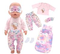 Baby Doll Clothes Dress Set for 14-18 Inch Dolls, Pink Pony Doll Clothes Outfit with Sleeping Bag Eye Patch Socks, Dolls Clothes Pajamas for Girl Boy Doll, with Rainbow Butterfly Bow