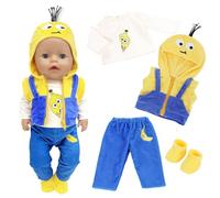 Baby Doll Clothes for 12-18 Inch Dolls, Yellow Cartoon Doll Outfits with Hooded Sweatshirt Long Sleeve Pants Shoes for 30-45 cm Doll , Sweet Doll Clothes Girls Birthday Gift
