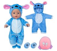 Baby Doll Clothes for 14-17 Inch Baby Dolls, Doll Clothes with Socks and Backpack, Blue Doll Outfits Overalls Compatible with Born Baby Dolls Girls Birthday