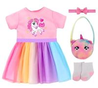 Baby Doll Clothes for 14-17 Inch Dolls, Pony Outfits for 35-43 cm NewBorn Baby Doll with Rainbow Tulle Dress with Pony Print, Hairband, Bag, Socks, Doll Clothes Christmas Birthday Gift for Girls Kid