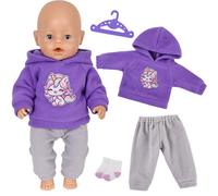 Baby Doll Clothes for 14-18 Inch Baby Doll, Baby New Doll Clothes Outfits 30-45cm Accessories with 1 Purple Hooded Sweatshirt 1 Sweatpants 1 Hanger 1 Socks New Born Baby Dolls for Girls Birthday Gifts