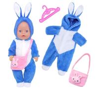 Baby Doll Clothes for 14-18 Inch Baby Doll, Cute Baby New Doll Clothes Outfits 30-43cm Accessories with 1 Rabbit Print Bodysuit 1 Pink Shoulder Bag 1 Clothes Hanger New Born Baby Dolls for Girls Gifts