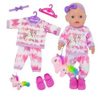 Baby Doll Clothes for 14-18 Inch Baby Doll, New Doll Clothes Outfits 30-43cm Accessories with 1 shirt 1 pants 1 plush toy 1 shoe 1 headband 2 clothes hangers New Born Baby Dolls for Birthday Gifts