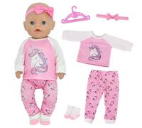 Baby Doll Clothes for 14-18 Inch Baby Doll, New Doll Clothes Outfits 30-45cm Accessories with 1 Animal Top 1 Pink Pants 1 Hairband 1 Hanger 1 Socks New Born Baby Dolls for Girls Friends Birthday Gifts