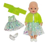 Baby Doll Clothes for 14-18 Inch Baby Doll, New Doll Clothes Outfits Overall 30-45 cm Accessories with 1 Green Jacket 1 Sparkly Vest Dress 1 White Shoes New Born Baby Dolls for Girls Birthday Gifts