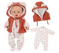 Baby Doll Clothes for 14-18 Inch Baby Dolls, 2 Pcs Orange Sweet Doll Clothes Accessories with Printed Bodysuit Hooded Tie Vest for 30-45 cm Baby Dolls Girls Birthday (Not Include Doll)