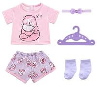 Baby Doll Clothes for 14-18 Inch Doll 35-45 cm Baby Doll, New Baby Dolls Accessories with Sweet Sloth Top Shorts Hairband Clothes Hanger Socks for Girls Kids Friends Birthday Easter Gifts (No Doll)