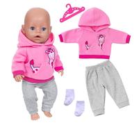 Baby Doll Clothes for 14-18 Inch Doll, Girls Boy Dolls Outfits Giraffe Hoodie + Grey Trousers + Socks + Hanger, Sweet Outfits Compatible with New Born 35-45 cm Doll, Doll Clothes Accessories Christmas