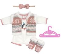 Baby Doll Clothes for 14-18 Inch NewBorn Baby Doll, Includes 1 Knitted Snowflake Jacket 1 Penguin Overalls 1 Headband 1 Hanger 1 Socks, Handmade Outfits for 35-43 cm Dolls, Gifts for Girls Birthday