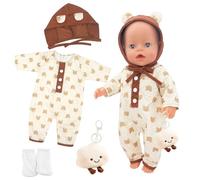 Baby Doll Clothes for 16-18 Inch Dolls, 40-45cm Sweet Baby Doll Outfits mit Bear Hat + Bodysuit + Pendant + Socks, Brown Bear Baby Doll Clothing, as a Gift for Girls