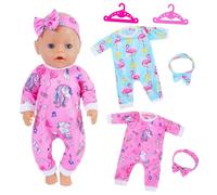 Baby Doll Clothes for 16-18 Inch Dolls, 6 Packs Baby Doll Outfits mit Pink|Blue Jumpsuit + 2 Hanger + 2 Headband, Sweet Cartoon Baby Doll Clothing, as Gift for Girls