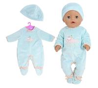 Baby Doll Clothes for 16-18 Inch Dolls, Blue Sheep Doll Clothe Outfits with Onesie Hat Coat Hanger for 40-45 cm New Doll Clothes, Sweet Doll Clothing Girls Birthday Gift