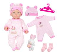 Baby Doll Clothes for 30-45 cm Dolls, 6 Pcs Pink Bear Doll Clothes Outfits with Rabbit Doll Hat Socks Hanger for 12-18 Inch New Doll Clothing Girls Boys Birthday Gift