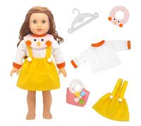 Baby Doll Clothes Outfits Overalls for 14-18 Inch Baby Dolls, 5Pcs Little Yellow Chicken Baby Doll Clothes Sweet Outfits with 1 Overall Dress, 1 Bib, 1 Handbag for 35-43cm Baby Doll Girls Birthday