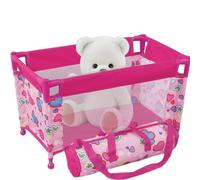 Baby Doll Crib for 18'' Dolls, Foldable Mesh Baby Doll Bed, Heart Pattern Playpen, Portable Pack and Play with Carry Bag for Kids 3+ Gifts, Toys