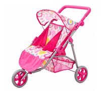 BiBi Doll 3 Wheeler Twin Dolls Pushchair - Double Seat Pink Pram with Adjustable Handle, Sun Canopy, Foldable Frame - Great for Sibling & Twin Dolls, Role Play Toys for Girls & Boys, Aged 3+