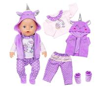 Baby Doll Outfits for 12-18 Inch (30-45 cm) with Purple Pony Hooded Sweatshirt, Long Sleeve Lace Pants, Shoes - Sweet Girls Birthday Gift