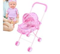 Baby Doll Stroller - 21 Inch Pram | Fabric Canopy - Realistic Foldable Play Pushchair for Kids with Compact Portable Design, Ideal Toy for Girls, Babies, and at Home, Travel, School, or Outdo