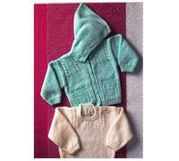 Baby Double Knitting Pattern - Cable Knit Hooded Cardigan & Sweater with Button Detail (UKHKA 67)