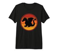 Baby Dragon Silhouette Retro Red Orange Background Premium T-Shirt