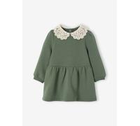 Baby dress in fleece with crochet collar green