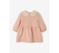Baby dress in fleece with crochet collar rosy