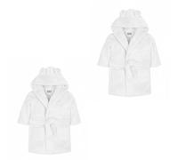 Baby Dressing Gown 2 Pack | Kids Robe | Polyester, Hooded Baby Robe 0-6M to 3-4Y | Soft, Thick and Cosy Dressing Gown | Gift for Bath Time, Travel, and Cold Mornings | White 6-12 Months