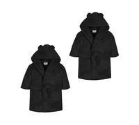Baby Dressing Gown 2 Pack | Kids Robe | Polyester, Hooded Baby Robe 0-6M to 3-4Y | Soft, Thick and Cosy Dressing Gown | Gift for Bath Time, Travel, and Cold Mornings | Black 6-12 Months