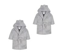 Baby Dressing Gown 2 Pack | Kids Robe | Polyester, Hooded Baby Robe 0-6M to 3-4Y | Soft, Thick and Cosy Dressing Gown | Gift for Bath Time, Travel, and Cold Mornings | Grey 6-12 Months