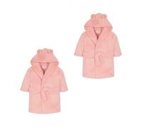 Baby Dressing Gown 2 Pack | Kids Robe | Polyester, Hooded Baby Robe | Soft, Thick and Cosy Dressing Gown | Gift for Bath Time, Travel, and Cold Mornings | Coral Pink 6-12 Months
