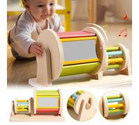 Baby Drum Wooden Toys | Wooden Montessori Spinning Drum Toy for Kids - 5 Colours & 1 Acrylic Mirror, Baby Sensory Toy for 6 Months -3 Years Old Babies Toddler Kids Boy Girl