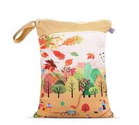 Baby Dry Wet Bag for Nappy, Treer Reusable Waterproof Art Landscape Print Hanging Double Zipper Nappy Bags for Diaper Storage, Travel/Beach/Pool/Daycare (Khaki)