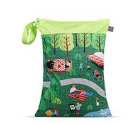 Baby Dry Wet Bag for Nappy, Treer Reusable Waterproof Art Landscape Print Hanging Double Zipper Nappy Bags for Diaper Storage, Travel/Beach/Pool/Daycare (Green)