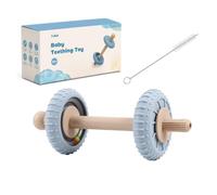 Baby Dumbbell teether Rattle, Silicone Baby Teething Toy, 2-in-1 Nipple-Shaped Gum Massager and Brush Head, Self-Brushing Training Teething Toy, Easy to Hold（Blue）