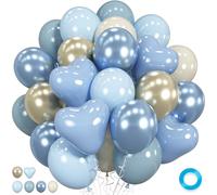 Baby Dusty Blue and Gold Balloons, 60 PCS Pastel Gold Metallic Light Blue Heart Balloons, 12 Inch 1st Birthday Decorations for Boy, Cream Balloon for Baby Bridal Shower Gender Reveal Wedding Birthday