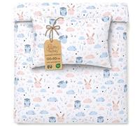 Baby Duvet Cover 90x120 cm Cotton Reversible Set Pillowcase 40x60 | Reversible with zip for boy and girl toddler kids Oeko-Tex certified soft breathable warm cotton Owl motif