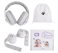 Baby Ear Muffs Noise Protection, 2-in-1 Adjustable Headphones with Stretchy Band, Kids Noise Cancelling Headphones up to 4 Years, Toddler Airplane Essentials, White