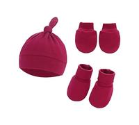 Baby Ears Newborn Hats Mittens and Socks Set for Boys Girls Hat for 0-6 Months Baby Organic Lotion Set Wine 0-6 Months