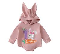 Baby Easter Bunny Romper Long Ear Rabbit Hoodie Bodysuit Long Sleeve Jumpsuit with Pompom Tail Rabbit Jumpsuit Newborn Bunny Rabbit Clothing Outfit One Piece My First Easter Red