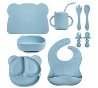 Baby Eats - Baby Weaning Set, Suction Plate Sippy Cup, Feeding Essentials Babies Toddlers, Smart Toddler Silicone Cutlery Sets, Kids Children's First Reusable Dining Feeders, Childrens weening (Blue)