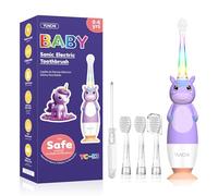 Baby Electric Toothbrushes 0-3-6 Years Toddler Kids Tooth Brush with Timer Colorful Rainbow LED Light 4 Soft Heads Battery-Powered for Girls Boys Childrens YUNCHI K3 (Purple Unicorn)