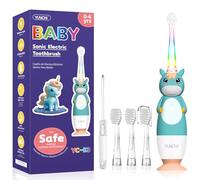 Baby Electric Toothbrushes 0-3-6 Years Toddler Kids Tooth Brush with Timer Colorful Rainbow LED Light 4 Soft Heads Battery-Powered for Girls Boys Childrens YUNCHI K3 (Green Unicorn)