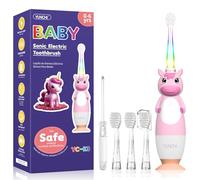 Baby Electric Toothbrushes 0-3-6 Years Toddler Kids Tooth Brush with Timer Colorful Rainbow LED Light 4 Soft Heads Battery-Powered for Girls Boys Childrens YUNCHI K3 (Pink Unicorn)