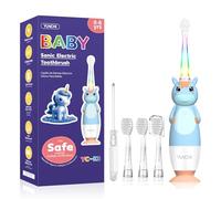 Baby Electric Toothbrushes 0-3-6 Years Toddler Kids Tooth Brush with Timer Colorful Rainbow LED Light 4 Soft Heads Battery-Powered for Girls Boys Childrens YUNCHI K3 (Blue Unicorn)