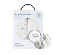 Baby Elegance Travel Cot Sheets Pack of 2 | 70 x 100 cm Baby Travel Cot Sheets Fitted | Machine Washable, Soft & Breathable Premium-Quality Jersey | Includes 2 Sheets - Elephant Whimsical Design